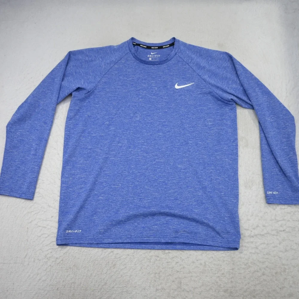 Nike Swim Shirt Mens Medium Blue Long Sleeve Rash Guard UPF 40+ Dri-Fit
